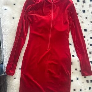Fashion Nova Red Long Sleeve Velvet Dress